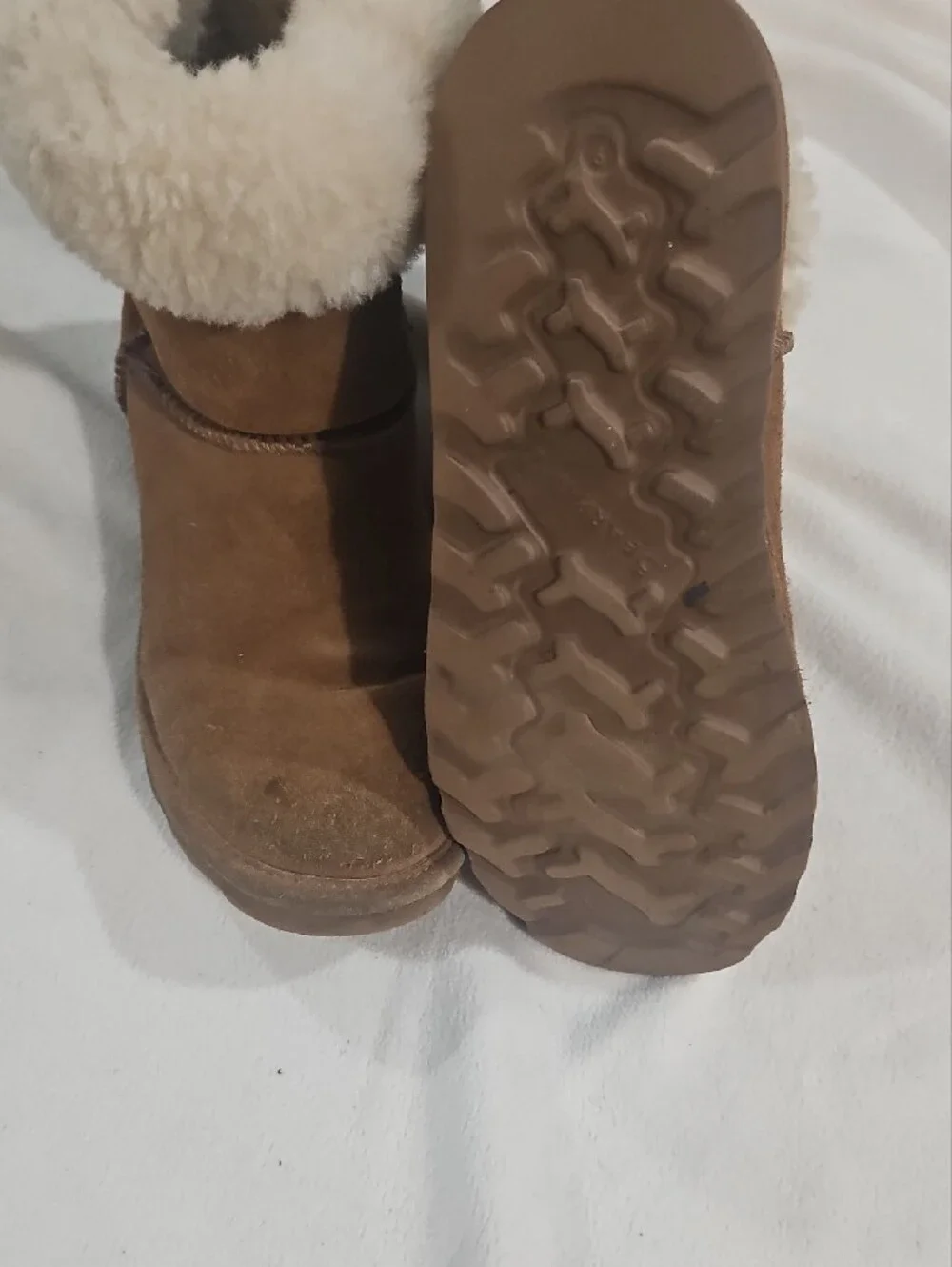 BearPaw Womens Suede Faux Shearling Boot - Brown & Cream